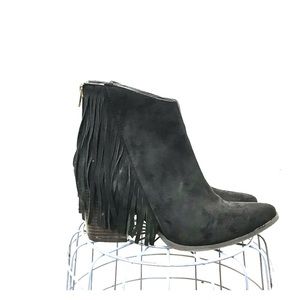 Black fringe booties